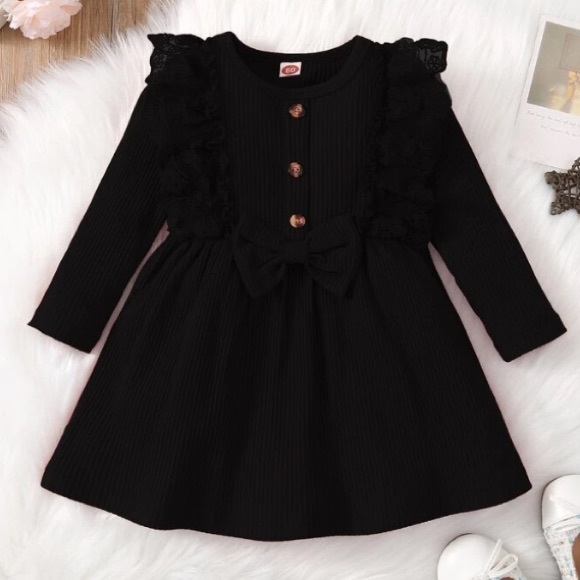 SHEIN Other - SHEIN Baby Bow Front Lace Panel Ruffle Trim Dress